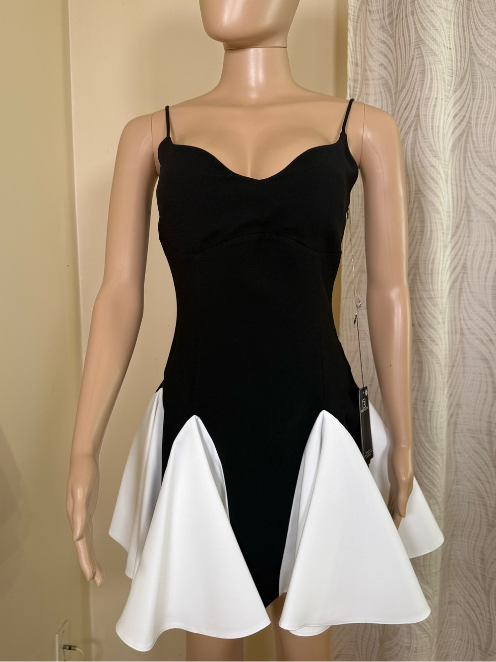 Black and White Spaghetti Strap Flared Hem Dress